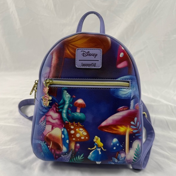 Loungefly Handbags - Loungefly Disney Alice In Wonderland Mushroom Garden Mini Backpack Purple